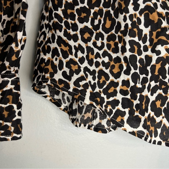 J Crew Linen Cotton Blend Button Up Shirt Leopard Print Sz 6 Office Casual caree - Picture 7 of 10